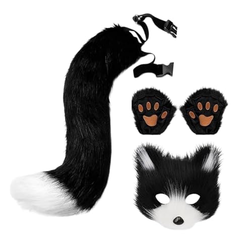 Pelzschwanz und Ohren, Wolf Kostüm-Set - Katze Cosplay Kostüm | Fellkatze Cosplay Kostüm, Weiche Realistische Falsche Wolf Maskerade Kostüm für Party Kostüm von Xinhuju