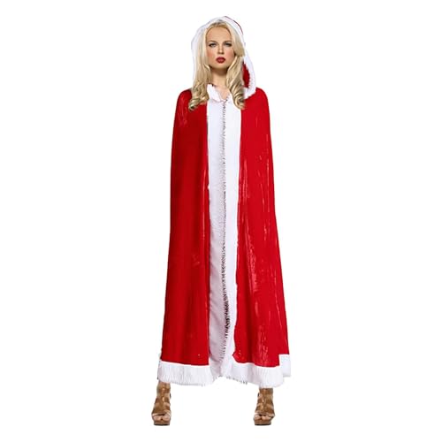 Roter Weihnachtsumhang mit Kapuze – Weihnachtsumhang, Kleinkind-Weihnachtskleid mit Umhang | Damen Santa Cape Kapuzen-Design-Kostüm, Weihnachtsschal-Umhang mit Kapuze, Weihnachtsmann-Kostüm für Cospla von Xinhuju