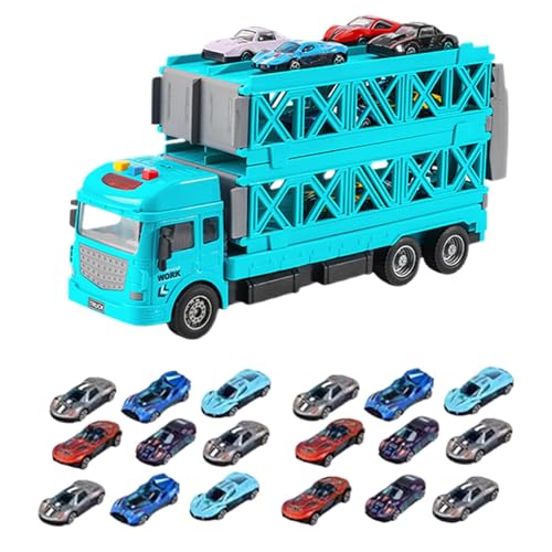 Transporter-Autospielzeug – Zusammenklappbares Autotransporter-Spielset, 2-stöckiger Transporter mit Schiene | Licht- und Sound-Rennstreckenspielzeug, auswerfendes Rennspielset für Kinder, interaktive von Xinhuju