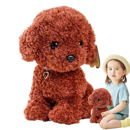 Xinhuju Hund Stofftier, Tierplüschtier - Lockige Haarhund-Plüschpuppe,25 cm Großes, Lustiges Hunde -Plüschspielzeug, Braunes Hunde-Plüschtier Für Und Mädchen von Xinhuju