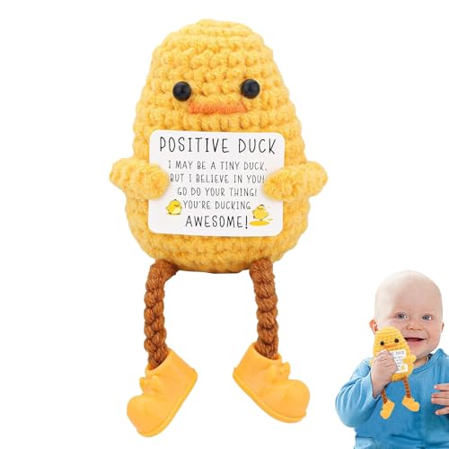 Xinhuju Lustige Positive Ente, Positive Häkel-Ente, emotionale Unterstützung, Häkel-Enten-Puppe, Trost-Ente mit positiver Karte, gestrickte Enten-Puppe, süße Ente, Heimdekoration von Xinhuju