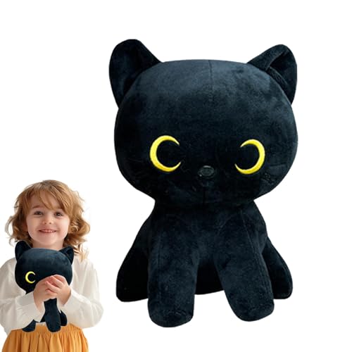 Xinhuju Schwarze Katze Plüschtier, Schwarze Katze Plüschkissen | Plüschpuppenspielzeug Schwarze Katze | Weiches Plüschtier mit schwarzer Katze, Stofftier für Sofa, Schlafzimmer, Wohnzimmer von Xinhuju