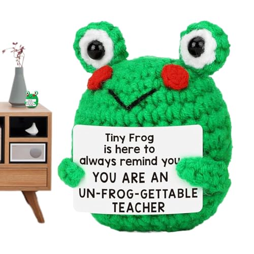 Xinhuju Süßer Häkelfrosch, positiver emotionaler Häkelfrosch | Emotionaler positiver Frosch – inspirierende Nikolausgeschenke, Sammelpuppe mit Valentinstagskarte von Xinhuju