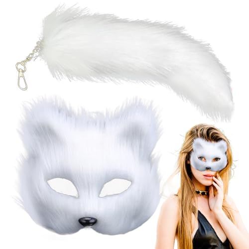 Xinhuju Tier-Cosplay-Kostüm-Set, Tierschwanz Cosplay Maskerade, Tierkostüm-Set für Mädchen, halb behaarte Tiergesichtsbedeckung für eine Versammlungsparty Xinhuju Tier-Cosplay-Kostüm-Set, Tierschwanz Cosplay Maskerade, Tierkostüm-Set für Mädchen, halb behaarte Tiergesichtsbedeckung für eine Versammlungsparty von Xinhuju