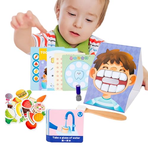 Zahnverteidigungskarten,Zahnarzt-Brettspiel für Kinder - Zahnmodell mit Zahnbürste | Zahnarzt-Set, Lernkarte zur Mundhygiene für Kinder, Lernspielzeug zum Zähneputzen für Kinder ab 3 Jahren von Xinhuju