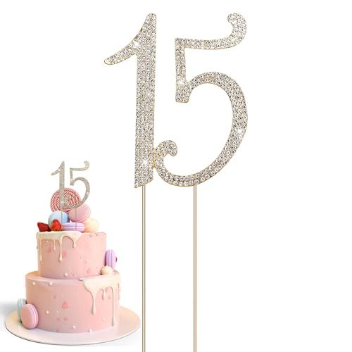 Xinjoduz Geburtstag Zahlen Kuchen Tortendeko Zahl Cake Topper Zahlen Happy Birthday Tortendeko Silber Torten Deko Strasssteine Kuchendekoration Glitter Tortendeko Mädchen Für Deko 21.5 Cm (Gold) von Xinjoduz