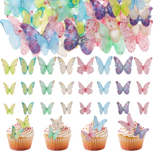 Essbare Schmetterlinge Bunt 40 Stück Esspapier Tortendeko Schmetterling Kuchen Topper Dekorationen Cupcake Toppers Schmetterling Deko Torte Essbar für Torte Muffin zum Geburtstag Hochzeit Taufe von Xinjoduz