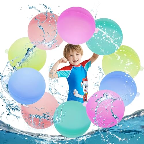 Xinlon 10 PCS Wiederverwendbare Wasserbomben Selbstschließend, Schnell Wiederbefüllbare Silikon Wasserbomben, Wiederverwendbare Wasserballons Bomben für Wasserspielzeug Pool Spielzeug Strandspielzeug von Xinlon