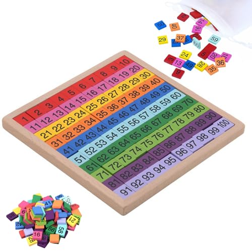 Xinlon Hölzernes Mathe Lernbrett Spielzeug, Mathe Lernen Spielzeug, 1-100 fortlaufende Zahlen, Holz Lernspiel, Lernspielzeug Geschenk Kinder Zahlen Farben&Rechnen Lernen für Kinder ab 3 Jahre von Xinlon