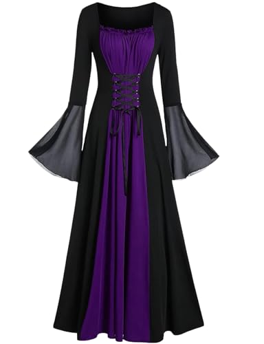 Renaissance Kleider Damen Mittelalter Kleidung Vintage Gothic Cosplay Hexenkostüm Karnevalkostüm Halloween Kleid Königin Kostüm Damen Mittelaltermärkte Kölner Karneval Kostümeball Motto-Partys von Xinlong