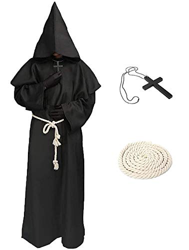 Xinlong Halloween Mönch Robe Priester Kostüm Herren Cosplay Mönchskostüm Mittelalter Renaissance Hooded Mönch Kostüm von Xinlong