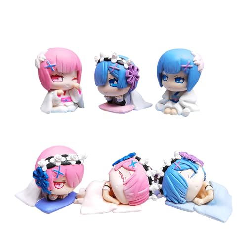 Xinnice 6 Stück Rem und Ram Figuren Set Anime Rem Ram Mini Figur Schlaf Position Ver. PVC Manga Actionfigur Modell Desktop Dekorationen Sammlerstücke für Anime-Fans, 5cm von Xinnice