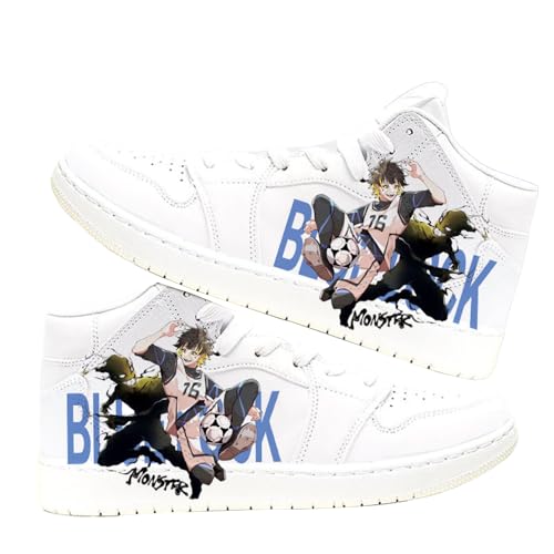 Xinnice Blue Lock Anime Sneaker Bachira Meguru Weiße Schuhe Anime Peripheriedruck Unisex High Top Schuhe Schnür Freizeitschuhe für Mode-Liebhaber Teenager von Xinnice