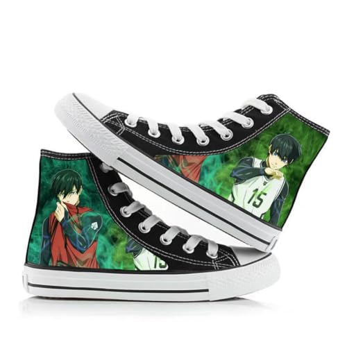 Xinnice Blue Lock High Top Canvas Schuhe Seishiro Nagi Reo Mikage Bedruckte Flache Schuhe Mode Anime Sneaker Schnür Canvas Schuhe für Unisex von Xinnice