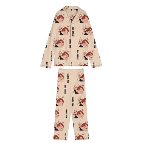 Xinnice DAN DA DAN Anime Pyjama Set Ayase Momo/Okarun/Takakura Ken/Turbo Granny 3D-Druck Langärmelig Nachtwäsche Kawaii Loungewear für Damen Herren von Xinnice