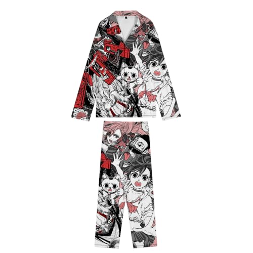 Xinnice DAN DA DAN Anime Pyjama Set Ayase Momo/Okarun/Takakura Ken/Turbo Granny 3D-Druck Langärmelig Nachtwäsche Kawaii Loungewear für Damen Herren von Xinnice