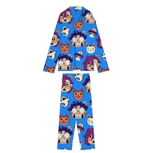 Xinnice DAN DA DAN Anime Pyjama Set Ayase Momo/Okarun/Takakura Ken/Turbo Granny 3D-Druck Langärmelig Nachtwäsche Kawaii Loungewear für Damen Herren von Xinnice