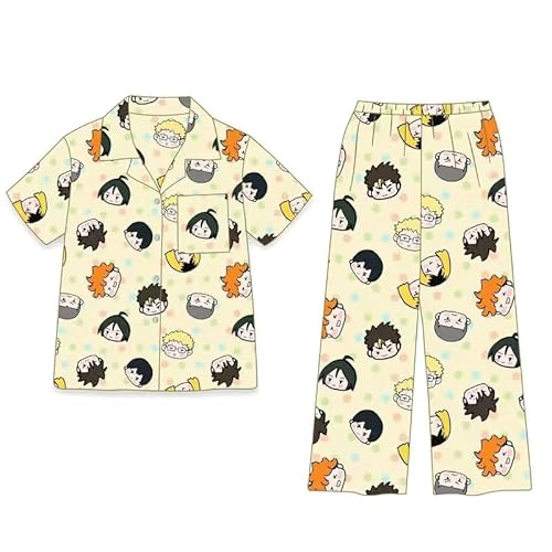 Xinnice Haikyuu!! Pyjama Hose Set Hinata Shoyo/Kozume Kenma Anime Druck Schlafanzug Haikyuu Freizeit Nachtwäsche für Männer Frauen von Xinnice