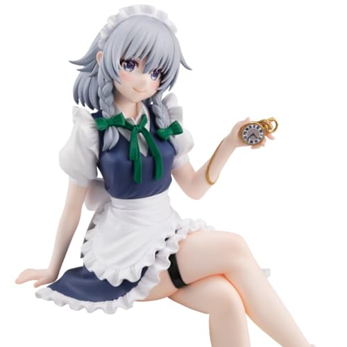 Xinnice Izayoi Sakuya Anime Nudelstopper Sitzposition Actionfigur, Anime Girl Izayoi Sakuya Dienstmädchenkostüm Modell, 14cm PVC Desktop-Dekoration Sammlerstücke Geschenke von Xinnice