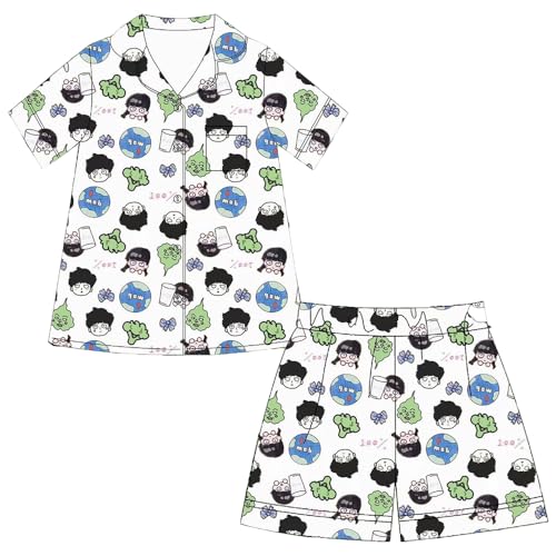 Xinnice Mob Psycho 100 Anime Pyjama | Kageyama Shigeo Kurzarm + Shorts | Niedlicher Cartoon Indoor Pyjama | Mode Sommer Casual Kleidung für Damen/Herren von Xinnice