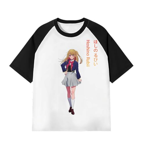 Xinnice Oshi no Ko Anime Druck T-Shirt Unisex Hoshino Ai Round Neck Top Hoshino Rubi Sommer Anime Kurzarm Cartoon Lässiges T-Shirt für Teenager von Xinnice