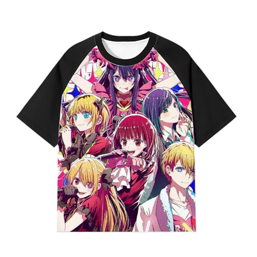 Xinnice Oshi no Ko Anime Druck T-Shirt Unisex Hoshino Ai Round Neck Top Hoshino Rubi Sommer Anime Kurzarm Cartoon Lässiges T-Shirt für Teenager von Xinnice