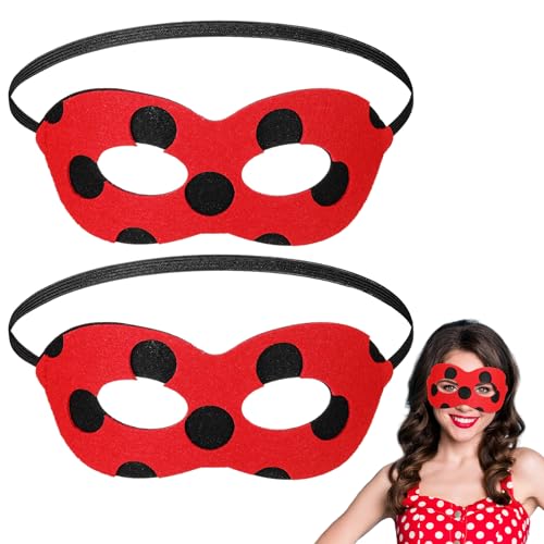 Xinnun 2 Marienkäfer Maske Filzstoff Marienkäfer Augenmaske mit Gummiband Käfer Maske Rot mit Schwarzen Punkten Augenabdeckungen für Damen Herren Karneval Halloween Party Accessoires von Xinnun