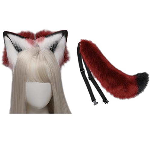 Xinsheinelry Stirnbänder Wolfsohren Kopfbedeckung Tierschwanz Set Haarreifen Halloween Cosplay Kopfbedeckung Partyzubehör von Xinsheinelry