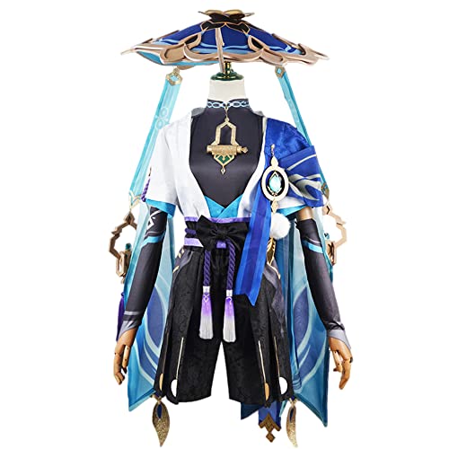 XiongXiongLe Cosplay-Kostüm für Wanderer und Hüte, Zubehör, blau, für Herren, Jungen, Party, Halloween, Weihnachten, Karneval, Anzug, Balladeer Genshin Impact (blaue Kostüme, Größe S) von XiongXiongLe