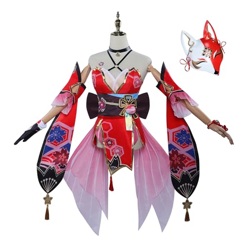 XiongXiongLe Glitzerndes Cosplay-Kostüm, Honkai-Sternschiene, Damen-Kostüm, Outfit, rotes Halloween-Kleid, Uniform, Anzüge für Erwachsene, Party, Festival, Comic-Con, Weihnachten (Erwachsenenkostüme, von XiongXiongLe