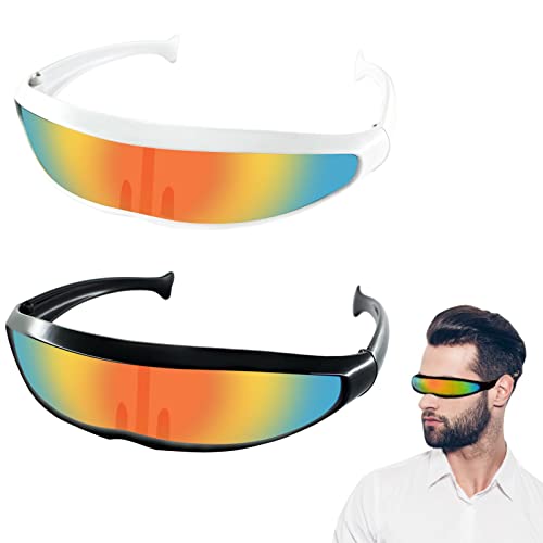 2 Stück Space Brille Alien Brille Set,Futuristische Sonnenbrille, Partybrille, Funbrille, Sonnenbrille Futuristisch, für Party Wrap Gläser Spiegel Foto Requisiten Cosplay Kostüm Brille Spielzeug von Xionghonglong