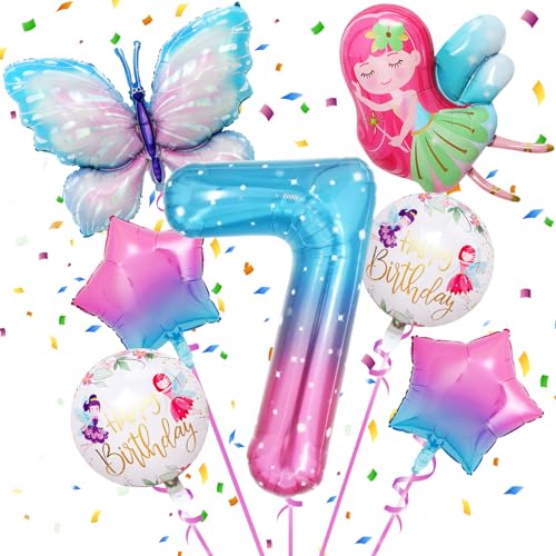 7 Jahre Geburtstag Mädchen,Schmetterling Folienballon 7 Jahre,Schmetterlinge Deko Geburtstag Mädchen 7 Jahre,Schmetterling Geburtstag Party Set zum 7. Geburtstag des Mädchens von Xionghonglong