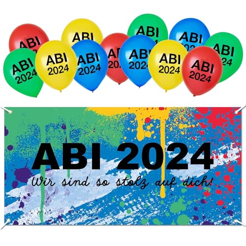 Abi 2024 Deko - Farbenfrohes abi 2024 banner 180x90cm mit 12 bunten Luftballons - Geschenk zur Abschlussfeier 2024 und zur erfolgreichen Abschlussprüfung von Xionghonglong