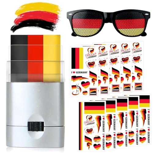 Deutschland Fanartikel Schminke Set Mit Sonnenbrille & 10 Tattoo-Aufkleber Deutschland Schminkstift Schwarz Rot Gelb(Gold) Fußball Em Fanartikel WM Schminke Partydeko Für Fußball von Xionghonglong