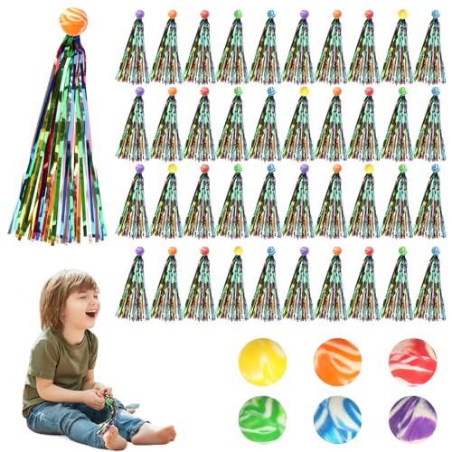 Xishoyen 40 Stück Hüpfball Kinder, 30mm Springball mit Farbige Bänder, Gummi Hüpfbälle Spielzeug, Flummis Jump Ball für Mitgebsel Kindergeburtstag, Gastgeschenke Einschulung, Geschenke Kinder von Xishoyen