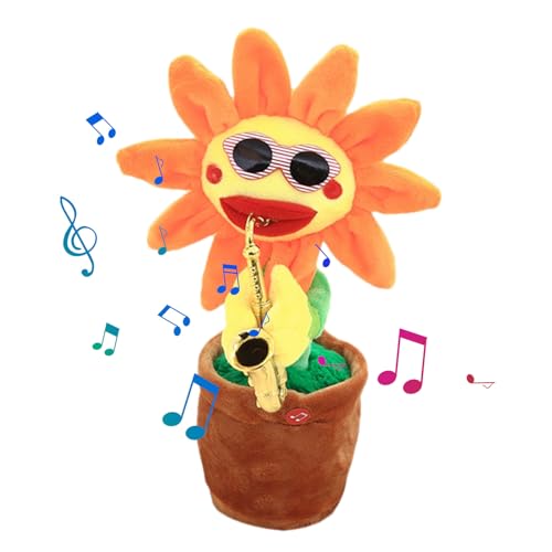 Sprechende Sonnenblume, weicher Plüsch, für Saxophon, wiederholte Aufnahme, 200 Musiklieder, lustiges Geschenk für Kinder ab 18 Monaten von Xistuoz