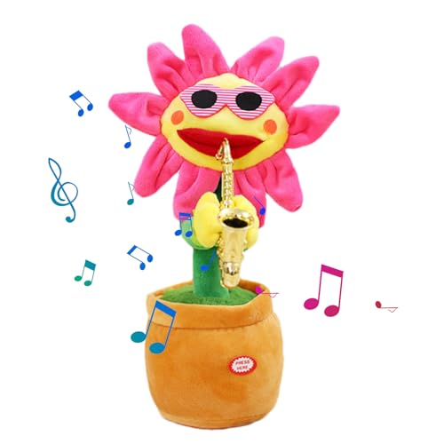 Sprechende Sonnenblume, weicher Plüsch, für Saxophon, wiederholte Aufnahme, 200 Musiklieder, lustiges Geschenk für Kinder ab 18 Monaten von Xistuoz