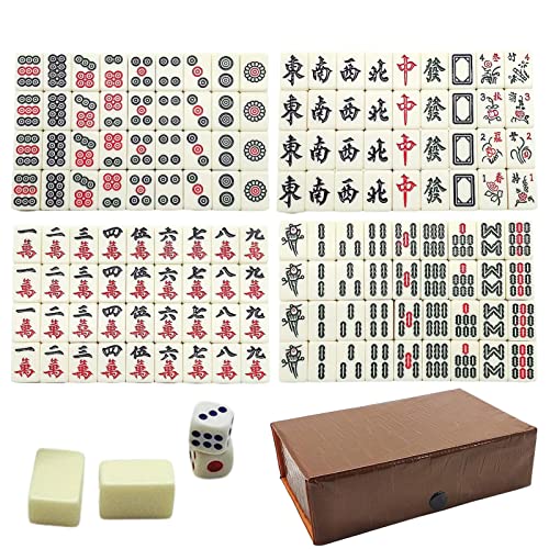 Xistuoz Mah Jongg Set Chinesisch, 144 -Mahjongg-Fliesen, Reisegröße Majiang mit Aufbewahrungsbehälter, Mahjongg-Fliesen, Würfel, klassische Reisespiele, Majongg, Partyzubehör von Xistuoz