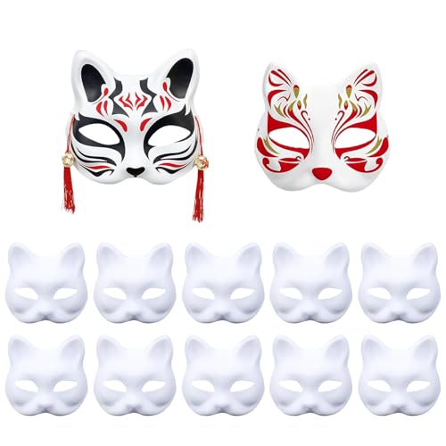 Xiujuers 10 Stück Therian Mask, Katzenmasken zum Bemalen, Handgemalte Cat Maske, Fuchs Maske, Diy Katzenmaske, Überstreichbare Papiermasken, Katzenmasken für Cosplay, Halloween, Feiertagsfeiern (A) von Xiujuers