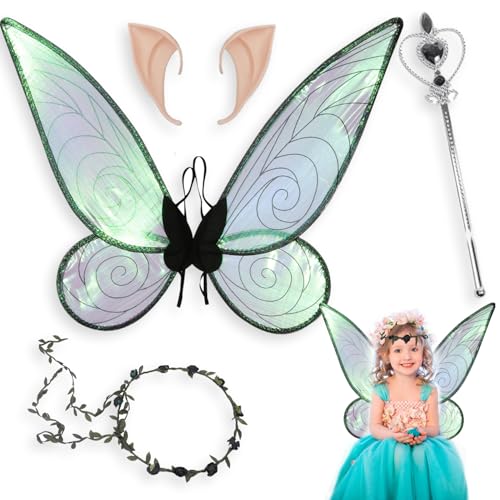 Xiujuers 4 Stück Feenflügel Kinder, Schmetterling Kostüm Set, Schmetterling Kostüm Mädchen, Feen Flügel, Geeignet Karneval, Cosplay Party (Schwarz) von Xiujuers