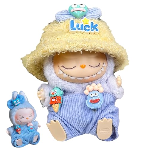 Xiujuers Bekleidung für 17cm Labubu Plüsch, Kuscheltier Kleidung Outfit nur Bekleidungs zubehör für 17cm Labubu Plush Pullover Hoodie Bekleidung DIY Kinder Geschenke (D) von Xiujuers