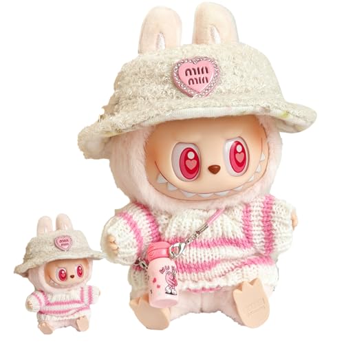 Xiujuers Bekleidung für 17cm Labubu Plüsch, Kuscheltier Kleidung Outfit nur Bekleidungs zubehör für 17cm Labubu Plush Pullover Hoodie Bekleidung DIY Kinder Geschenke (H) von Xiujuers