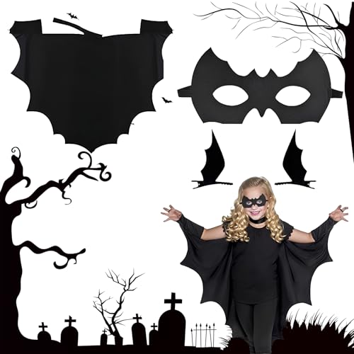 Xiujuers Fledermaus Kostüm Kinder, Halloween Fledermaus Kostüm mit Maske und zwei Haarnadeln, Fledermausumhang, Fledermaus Cape, Fledermaus Kostüm Mädchen für Halloween Cosplay Party (110) von Xiujuers