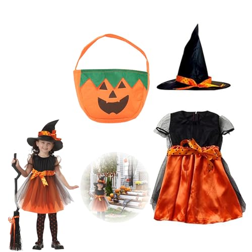 Xiujuers Halloween Hexenkostüm Kinder, Halloween Kostüm Kinder Hexe, Halloween Kostüm Mädchen Hexe, Hexenkleid Mädchen, Hexenkostüm Mädchen für Karneval Halloween Fasching Cosplay Party (L(120)) von Xiujuers