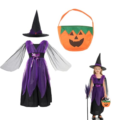 Xiujuers Hexen Kostüm Kinder, Karneval Kostüm Mädchen, Hexen Kostüm Mädchen, Halloween Witch Costume Kids, Mädchen Hexen Kostüm, Hexen Kostüm Kinder Mädchen, Fasching Hexenkostüm (L(120)) von Xiujuers