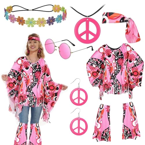 Xiujuers Hippie Kostüm Damen, Hippie Kleidung Damen, Faschingskostüme Damen Hippie, Kostüm Hippie Frau, Karneval Kostüm Damen Hippie, Hippi Kostüme Frauen, Geeignet für Karneval Party Halloween von Xiujuers