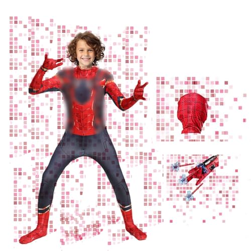 Xiujuers SpiderMan Kostüm Kinder, Spiderman Costume Kids con Spiderman Launcher, Spiderman Anzug Kinder, SpiderMan Costume Kinder, Spidey Kostüm Kinder, Geeignet Karneval, Cosplay Party (110) von Xiujuers