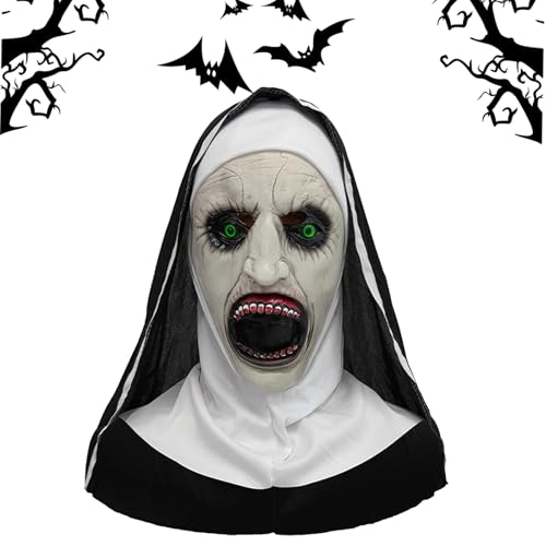 Xiujuers The Nun Maske, Maske Halloween Nonne, Halloween Nonne Horror Maske mit Kopftuch, Gruselige Halloween Masken, Gruselige Nonnen Maske, Halloween Kostüm Deko Party Cosplay Requisiten von Xiujuers