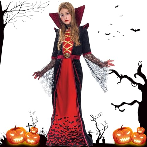 Xiujuers Vampir Kostüm Kinder, Halloween Kostüm Mädchen, Vampir Kostüm Mädchen, Halloween Kostüm Kinder, Halloween Kostüm Mädchen Vampir, Vampir Kleid, Vampire Kostüm Kinder (L (10-12 Jahre)) von Xiujuers