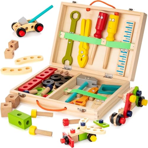 Xiyocadt Werkzeugkoffer Kinder Holz, 34 Stück Werkzeug Kinder Holzspielzeug, Kinderspielzeug ab 3 Jahre für Junge Mädchen Xiyocadt Werkzeugkoffer Kinder Holz, 34 Stück Werkzeug Kinder Holzspielzeug, Kinderspielzeug ab 3 Jahre für Junge Mädchen von Xiyocadt